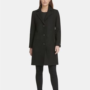 NWT DKNY Petite Small Faux-Leather Trim Coat